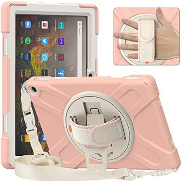 Imagem de Capa para tablet Caso da tabuleta para o fogo do kindle HD10 2021, Capa de tabuleta à prova de choque de corpo inteiro de crianças com alça de mão/alça de ombro rotativa kickstand Estojo Protetor Co