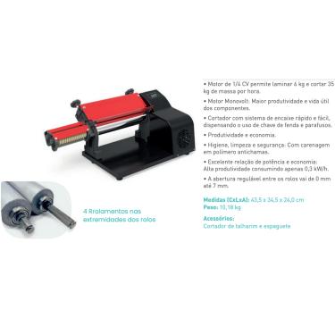 Imagem de Cilindro Laminador de massa Elétrico 28cm AND Cortador Preto