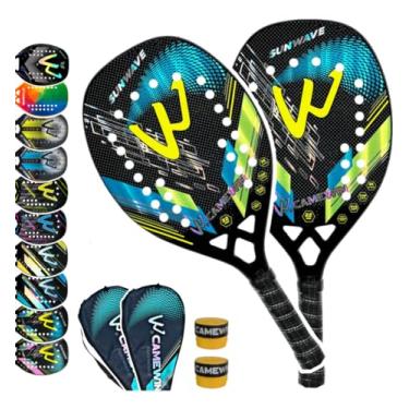 Imagem de Kit 2 Raquetes Beach Tennis 100% Fibra Carbono 3K FULL com núcleo soft EVA - Camewin - Nota Fiscal - Original produto no Brasil ((SUNWAVE BLUE/SUNWAVE BLUE))