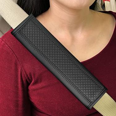 Imagem de JAVMOO Almofadas de cinto de segurança de couro, capas de cinto de segurança, almofada de condução mais confortável, ajuda a proteger seu pescoço e ombros, adequado para carros, caminhões, SUV, aviões, alças de mochila de câmera - 2 peças