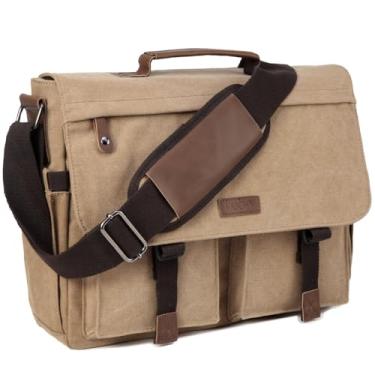 Imagem de Bolsa Mensageiro para Homem, VASCHY Bolsa de Laptop Maleta Vintage Masculina Bolsa Transversal Bolsa de Lona Resistente à água 14 15,6 17 Polegadas