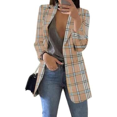Imagem de Blazer feminino casual blazers frente aberta manga longa blazer lapela slim fit cardigã blazer, Caqui, 3G
