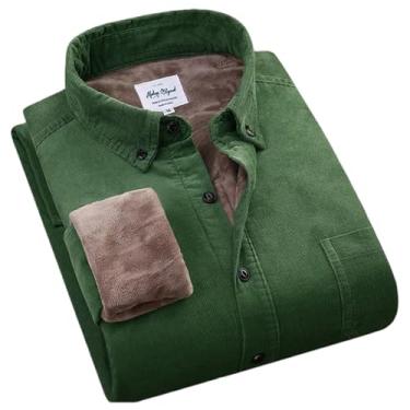 Imagem de Camisa masculina de veludo cotelê grosso de algodão quente, manga comprida, gola de botão, outono e inverno para homens, En8, M