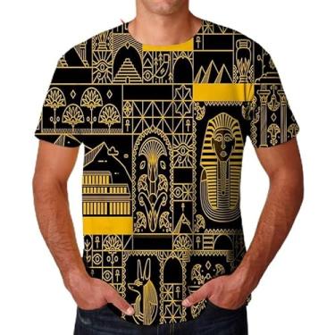 Imagem de Camiseta masculina e feminina divertida de manga curta hip hop hip hop antigo Horus egípcio olho de deus do Egito Faraó Anúbis rosto Anúbis, Amarelo, M