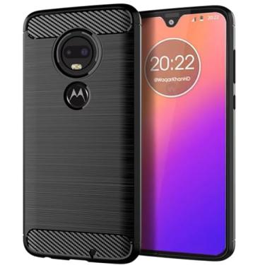 Imagem de Sidande Capa para Moto G7, Motorola G7 Plus XT1962, capa ultrafina para celular com absorção de choque, capa protetora de borracha TPU de fibra de carbono para Motorola Moto G7 preta
