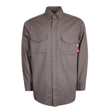 Imagem de KONRECO Camisas masculinas FR 184 g uniforme de trabalho leve resistente a chamas camisa de soldagem/repelente de água e manchas, Botões cinza carvão, M