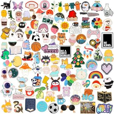 Imagem de Japior 20/30/60/100 alfinetes mistos esmaltados para mochilas, chapéu fofo engraçado conjunto de broches a granel, planta de desenho animado, broche estético, lapela para chapéus, mulheres, meninas,