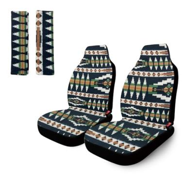 Imagem de Capas de assento de carro Boho para bancos dianteiros, pacote com 2 cobertores listrados pretos Baja capas de assento para carro caminhão van SUV, capas de assento hippie de fácil instalação com
