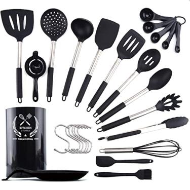 Imagem de Conjunto de utensílios de cozinha de silicone, conjunto de utensílios de cozinha de silicone de 30 peças, espátula de silicone, conjunto de utensílios de cozinha de silicone resistente ao calor, conju