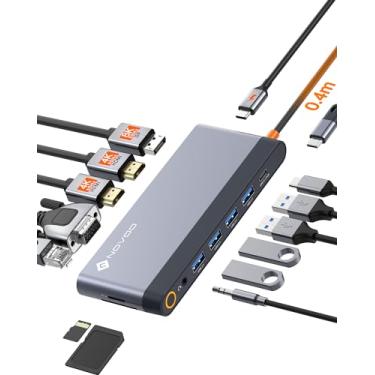 Imagem de Estação de ancoragem USB C, tela quádrupla, estação de ancoragem para laptop 14 em 1, monitor duplo de 8 K a 30 Hz DP, HDMI duplo 4K a 60 Hz, VGA, 5 portas de dados USB, 100 W PD, Ethernet, SD/TF