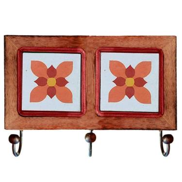 Imagem de Cabideiro De Parede Rustico Ladrilho Hidraulico Para Roupas Bolsas Chaves J2