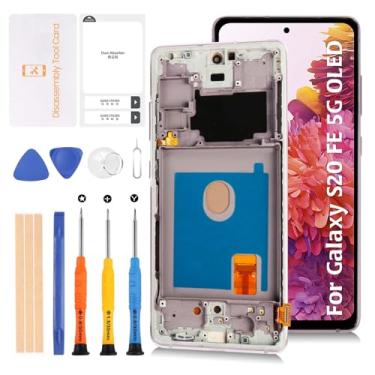 Imagem de Olivechard S20 FE 4G G780/5G G781 Tela OLED LCD + Moldura Cloud Lavender para Samsung Galaxy S20 FE 4/5G 16.4 cm Tela LCD Substituição Touch Digitalizador Kit de montagem sm-g781b/u/u1/w/n/v