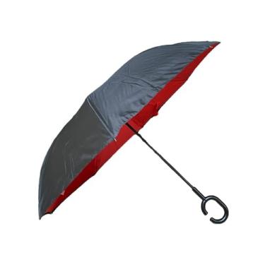 Imagem de Guarda Chuva Vermelho Manual Invertido Duplo Cabo Longo