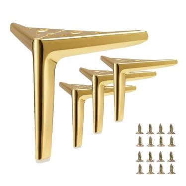 Imagem de SWTOOL Pés de móveis de metal dourado de 15 cm, pés de móveis triangulares resistentes, faça-você-mesmo, pernas de substituição modernas para armário, sofá, poltrona, conjunto com 4