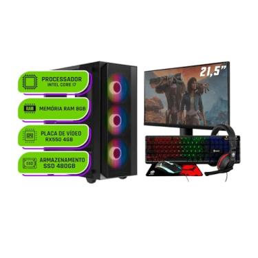 Imagem de PC Gamer Completo Alligator Shop Intel i7 3770, Radeon RX 550 4GB, Memoria 8GB DDR3, SSD 480GB, Monitor 21,5 Polegadas