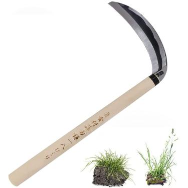Imagem de Elegital Ferramenta de jardim japonesa Kana Hoe 217 - enxada/foice de mão é perfeita para remover e cultivar. A borda da lâmina é muito afiada. (Bege-016)