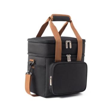 Imagem de Bolsa Térmica Grande Espaçosa Dois Compartimentos Lancheira Para Marmita, Passeio, Escola, Faculdade, Trabalho Bolsa Para Marmita, PREMIUM (Preto)
