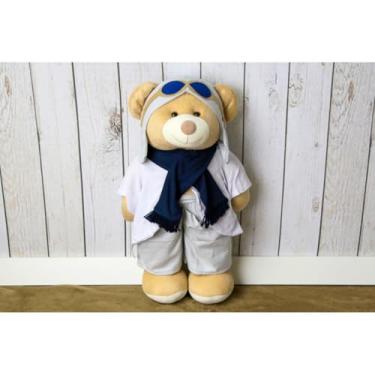 Imagem de PELUCIA PORTA FRALDA URSO AVIADOR CLASSICO 65 CM - ENFEITE QUARTO DO BEBE (BRANCO CINZA E MARINHO)