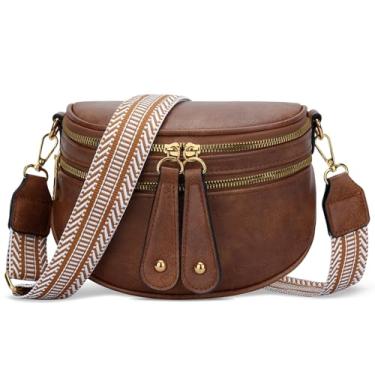 Imagem de KKXIU Bolsa tiracolo feminina moderna pochete de couro vegano, Marrom vermelho, Tendência