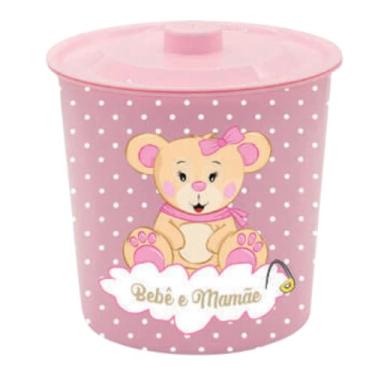 Imagem de Lixeira Redonda Com Tampa 3lt Para Quarto Bebê Ursinho (rosa)
