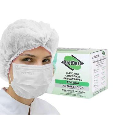 Imagem de Máscara Descartável Tripla Proteção Bacteriana c/ Elástico Branca 50un