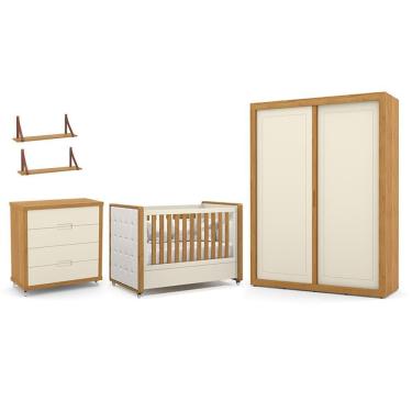 Imagem de Dormitório Tutto New 2 Portas, Cômoda 4 Gavetas e Berço com Capitonê e Prateleiras - Matic Móveis