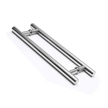 Imagem de Puxador H Tubular Inox Duplo Porta De Madeira 40Cm Cromado - Ideal