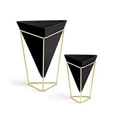 Imagem de Vaso para plantas de mesa Umbra Trigg geométrico - para suculentas, mini cacto, plantas sintéticas e mais, preto/latão