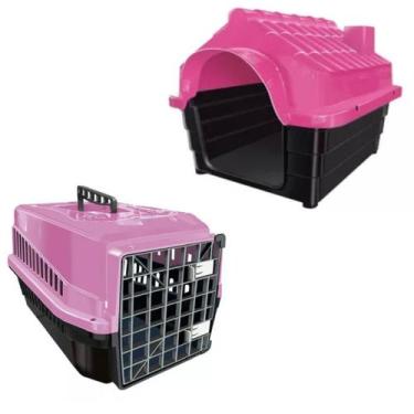 Imagem de Caixa Transporte Animal Grande Porte e Casa Plástica N4 Rosa - MecPet
