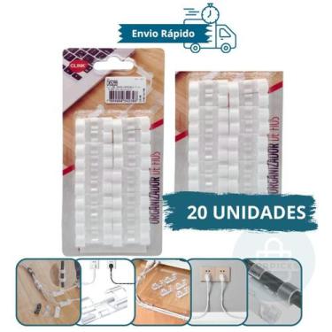 Imagem de Kit com 40 Clips Fixadores para Organização de Fios e Cabos  Fácil Ins