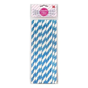 Imagem de Canudo de Papel Listrado Azul Royal e Branco 6mmx200mm - 4317 - 12 uni