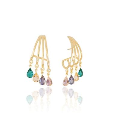 Imagem de Brinco com zircônias em gota banhado em ouro 18k - Casllu Semijoias