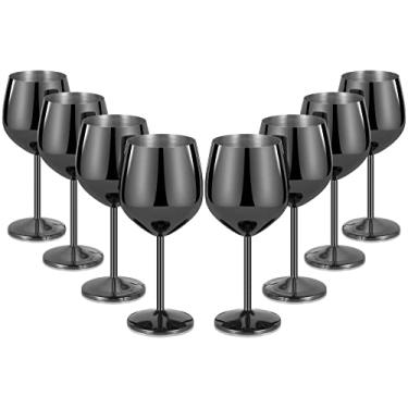 Imagem de Lifecapido Conjunto de 8 taças de vinho de aço inoxidável, taça de vinho de aço inoxidável de 532 ml, taças de vinho preto, taças de vinho de metal com escova para festa, escritório, casamento, aniversário, ótimo para vinho branco tinto