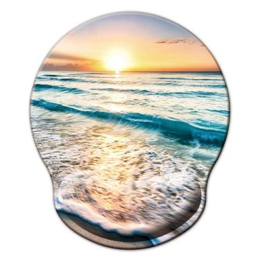 Imagem de Mouse pad com suporte de pulso, mouse pad ergonômico com almofada de descanso de pulso de espuma de memória, base de borracha antiderrapante mouse pad para jogos em casa, escritório, computador, laptop, praia