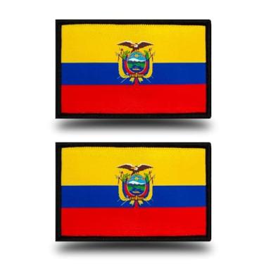 Imagem de Pacote de 2 peças com emblema tático da bandeira do Equador | Cor bordada de tricô transparente | Emblema equatoriano militar com gancho e laço para bonés, mochila, colete, uniforme, roupas, capacete,