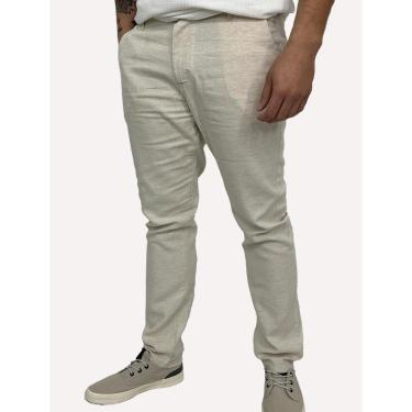 Imagem de Calça King & Joe Sarja Masculina Slim Linho Elastano Off-White-Masculino