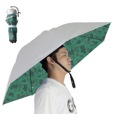 Imagem de NEW-Vi Chapéu de guarda-chuva de pesca, dobrável, chapéu de chuva, ajustável, multifunções para uso ao ar livre (prata/camuflagem (camada única), 2 peças)