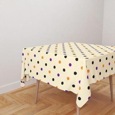 Imagem de Toalha De Mesa Quadrada 4 Lugares Tecido Oxford Bege Poá Roxo, Laranja