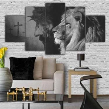 Imagem de Quadros Decorativos Leão Judá Jesus   CRUZ Preto e Branco - Dropx4