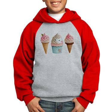 Imagem de Moletom Infantil Unicórnio Sorvete - Foca na Moda, Cinza, Vermelho, 12