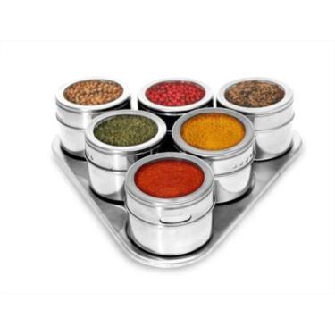 Imagem de Porta Tempero Magnético em inox Com 6 Frascos + Suporte - kehome
