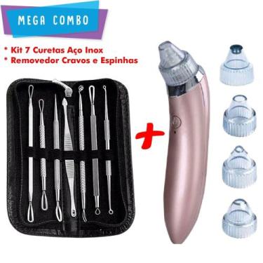 Imagem de Kit Extrator Cureta Profissional + Removedor Cravos Elétrico - Beauty 