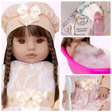 Imagem de Bebê Reborn Siliconado Realista Menina Roupa Salmão c/ Itens - Cegonha