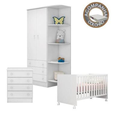 Imagem de Quarto de Bebê Berço c/Rod Colchão Light Guarda Roupa Cômoda Doce Sonh