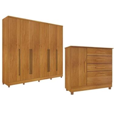Imagem de Guarda-Roupa 6 Portas Portugal E Comoda 4 Gavetas  Chicago Com Pés Espresso Móveis Cinamomo