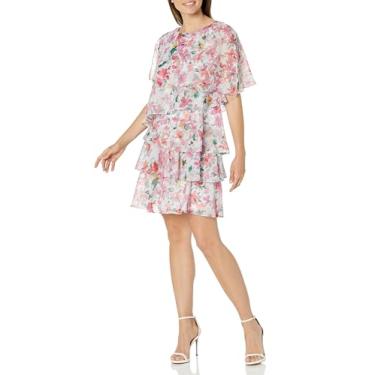 Imagem de Jessica Howard Vestido de festa ou rabo de gala em camadas de chiffon estampado, rosa, 5 Petite