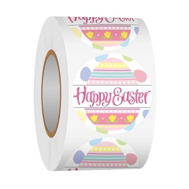Imagem de Heyfibro 500 peças de adesivos de Feliz Páscoa para crianças, adesivos de ovos de 3,8 cm para pequenas empresas, etiquetas redondas para embalagem de presente, cartões, garrafa de cerveja, sacos de