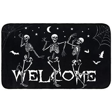 Imagem de AnyDesign Capacho de esqueleto dançante de Halloween leve antiderrapante tapete de entrada de boas-vindas assustador tapete de porta da frente de Halloween tapete de chão para cozinha interna ao ar livre quarto decoração de sala de estar, 43 x 73 cm