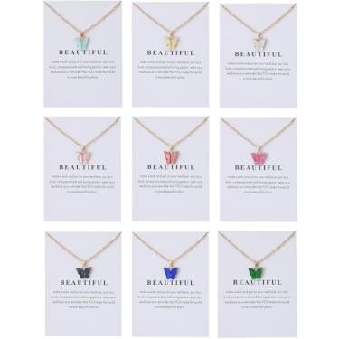 Imagem de Butterfly Necklace Bohemian Retro Chain Friendship Necklace for Women Good Luck Pendant Chain Necklace with Message Card Gift Card (9 PCS + Gold Card)