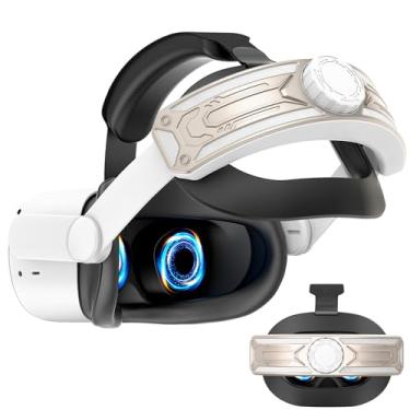Imagem de Alça de cabeça para fone de ouvido Meta Quest 2 VR Elite - Alça ajustável com almofada macia - Substituição Oculus Quest 2 - AMZDM - Branco e Dourado